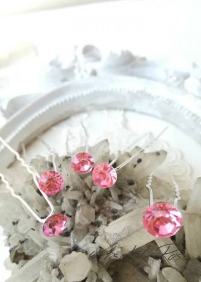 Комплект 5 броя фуркети с кристали в розово - Pretty in Pink